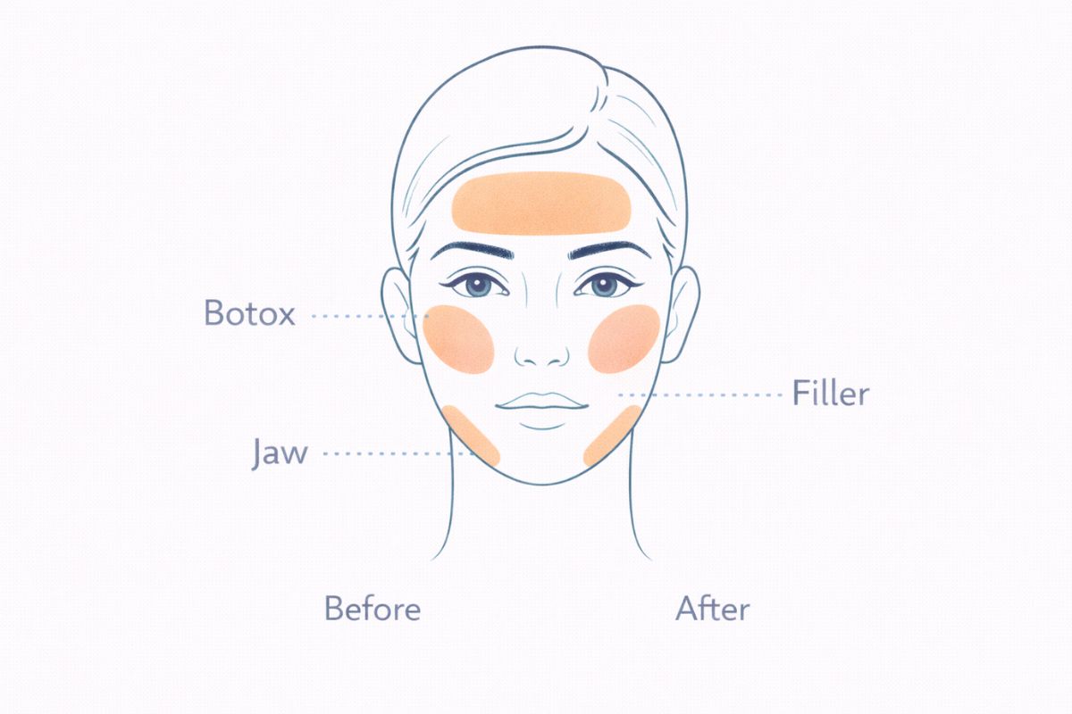 Area umum botox dan filler pada wajah