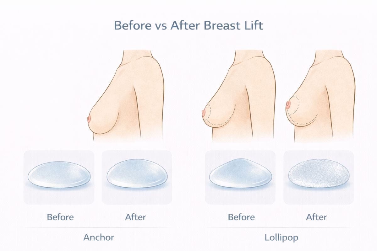 Perubahan posisi payudara sebelum dan sesudah breast lift