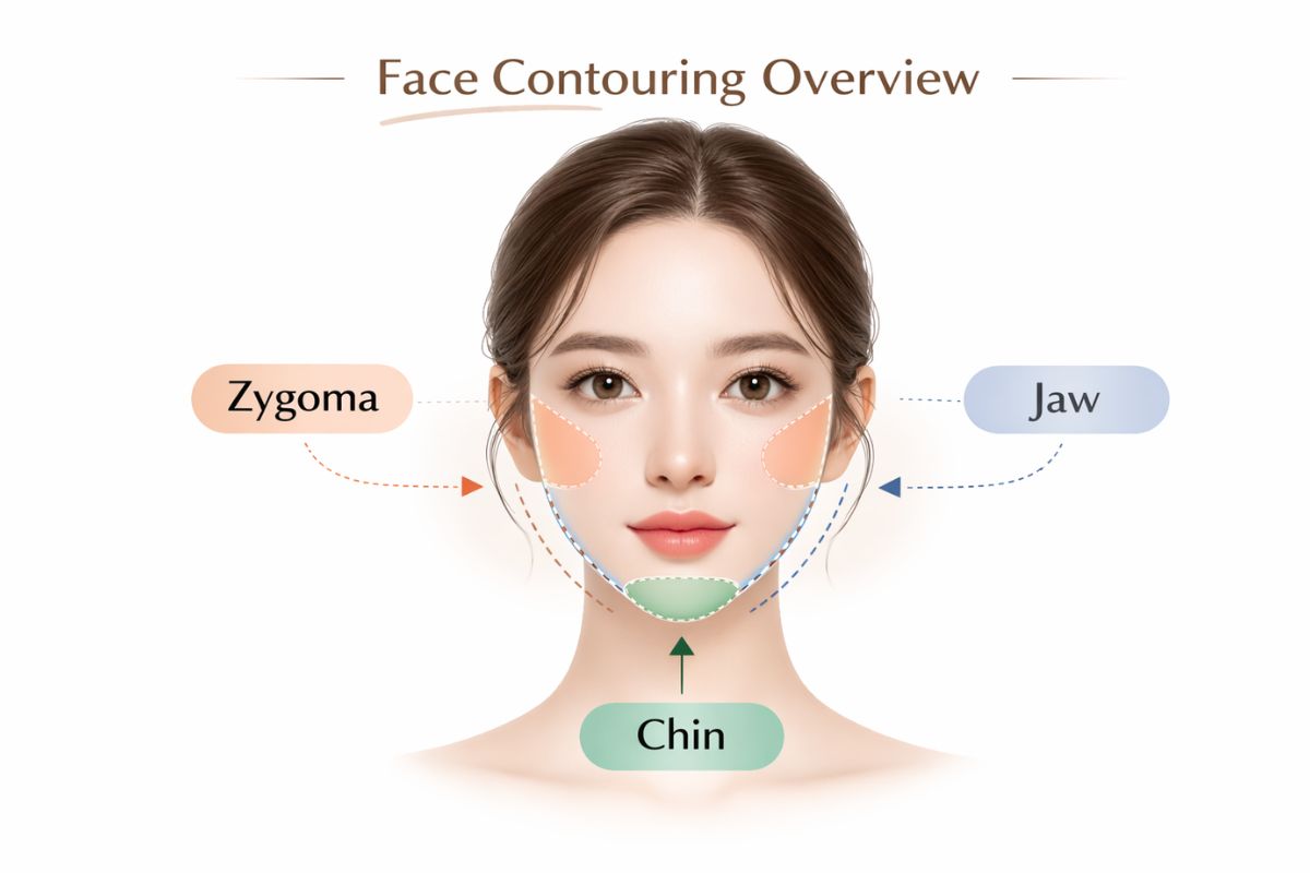 Struktur kontur wajah Korea (jaw, zygoma, chin)